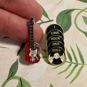 Red Guitar and Rock and Roll Pins